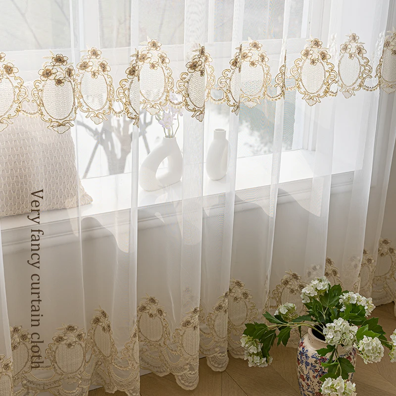 

Nordic European Embroidery White Tulle Sheer Curtains for Living Room Bedroom Dining Window Decor Luxury Blackout Custom Size