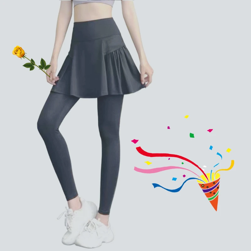 Calças de virilha invisível cintura alta saia falsa de duas peças calças de yoga femininas, sexy, selvagem, apaixonado, fácil para casais de sair