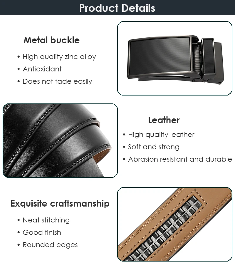 VATLTY Mode hosengürtel für Männer, 3,0 cm natürliches Rindsleder nicht poröser Gürtel Metall Automatische Schnalle Herren Ledergürtel Bund – Detail 3