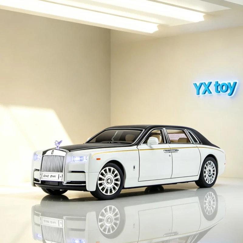 1:24 Phantom Alloy Diecast Toy Car Sound Light Desktop Decor Holiday Birthday Present For Boys Hobby Collectors Automobile Fans