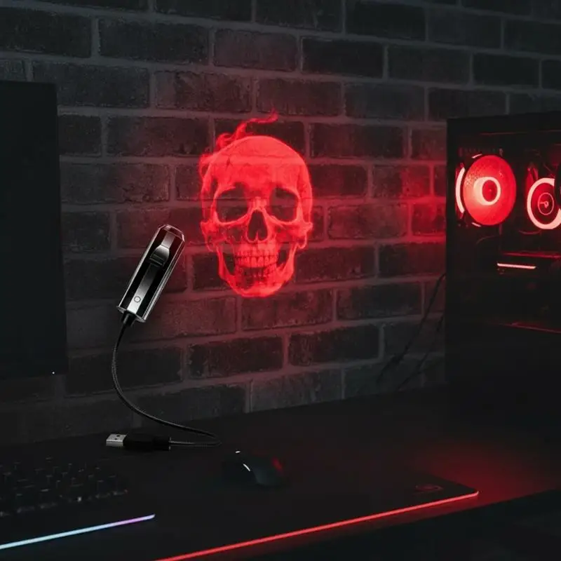 Halloween USB Projector Light Skull Ghost LED Lamp 360 Degree Rotating Switchable Pattern For Night Ambiance