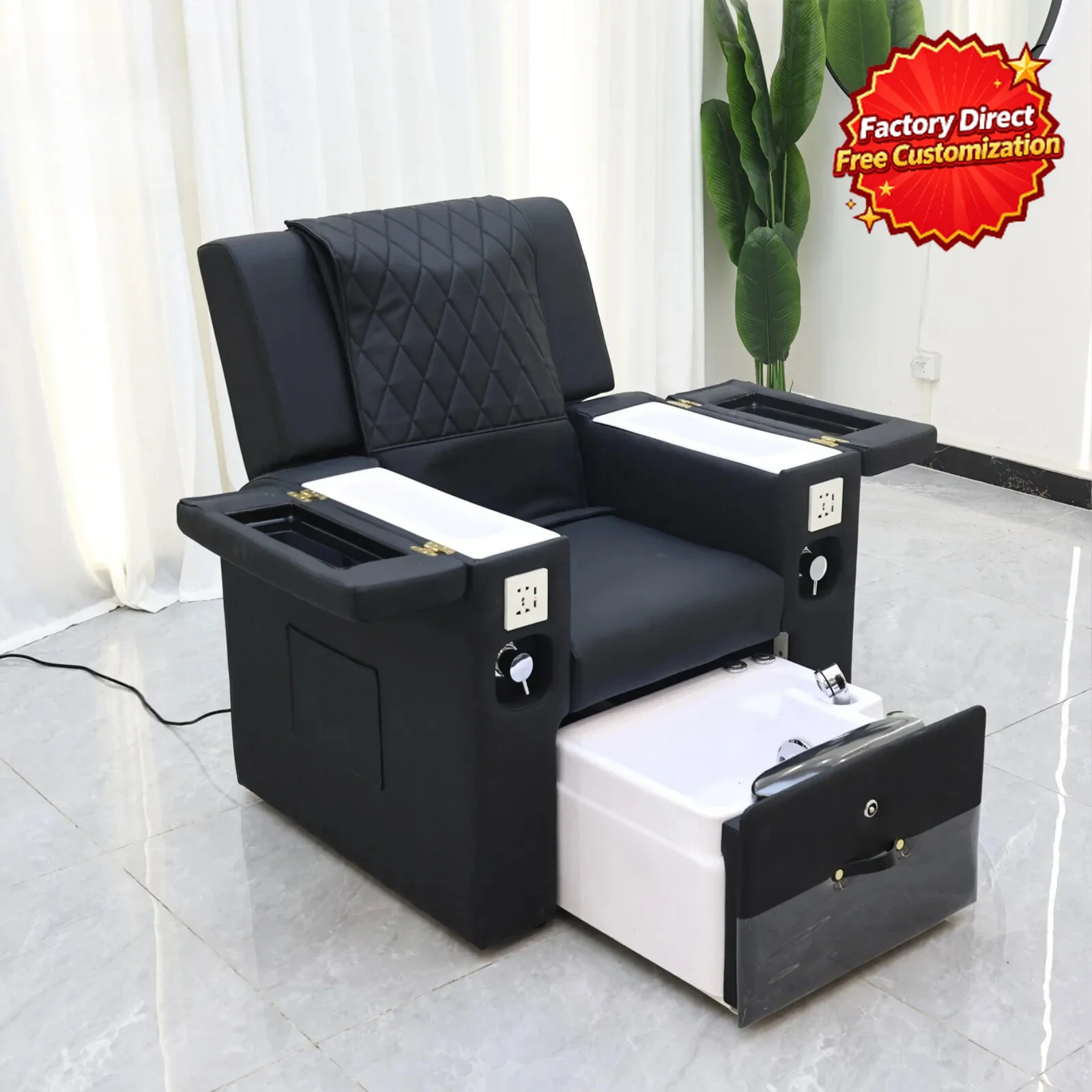 Electric Massage Reclining Pedicure Chair with Foot Bath Basin Professional Salon SPA Manicure Furniture for Beauty Leisure Club