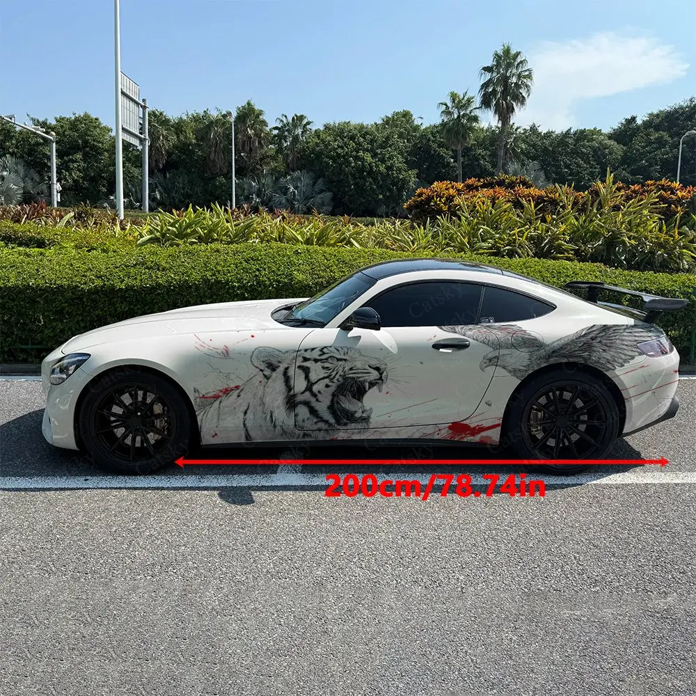 2pcs Blood Splatter Tiger Eagle Car Side Wraps, Self-Adhesive PVC Waterproof & Scratch-Resistant Stickers, Car Accessory Gift