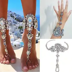 Best Lady Exaggerated Boho Style Personality Toe Ring Anklet With Colorful Faux Crystal Seaside Beach Accessories