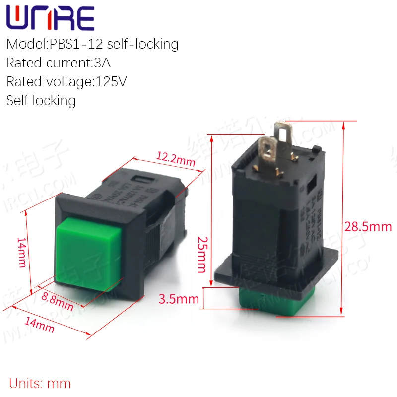 Square PBS1-12 Self-locking DS Button Small Waterproof Button Mini Mini Switch Power Switch