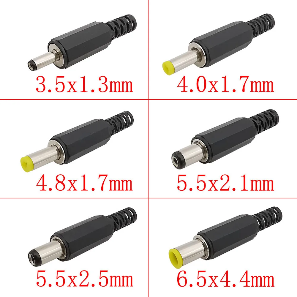 5Pcs 3.5x1.3mm 4.0x1.7mm 4.8x1.7mm 5.5x2.1mm 5.5x2.5mm 6.5x4.4mm DC Power Male Plug Jack Charging Plugs Solder Wire Connector