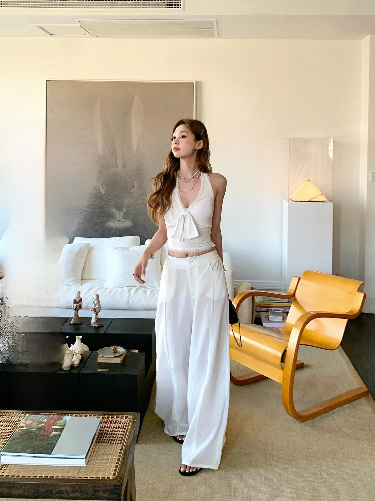 

Летние тонкие широкие брюки свободного кроя в пол от 23TH ALTER: комфортные, с завышенной талией, в корейском стиле