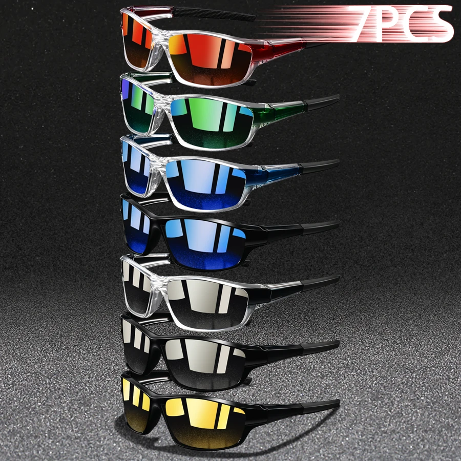 

7 PCS Fashion Vintage Sports Sunglasses Men Women Fishing Running Cycling Mountaineering Sport Man Sun Glasses UV400 Eyewear ﻿