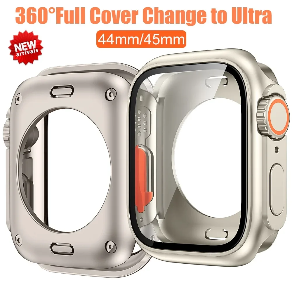 Change To Ultra 360 Full Protector Case for Apple Watch 45mm 44mm Tempered Glass Screen Protector for IWatch Series 11 10 876 SE