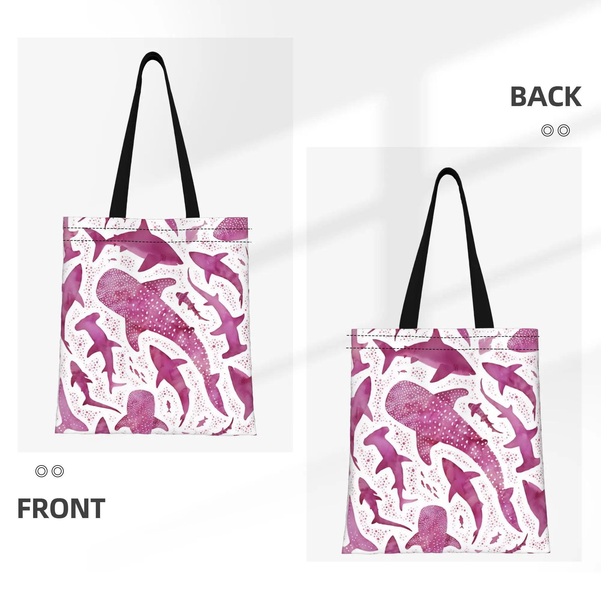 Pink Whales Monochrome Canvas Woman Tote Bag for Shopping Travel Outdoor Heavy Duty Shoulder Handbag