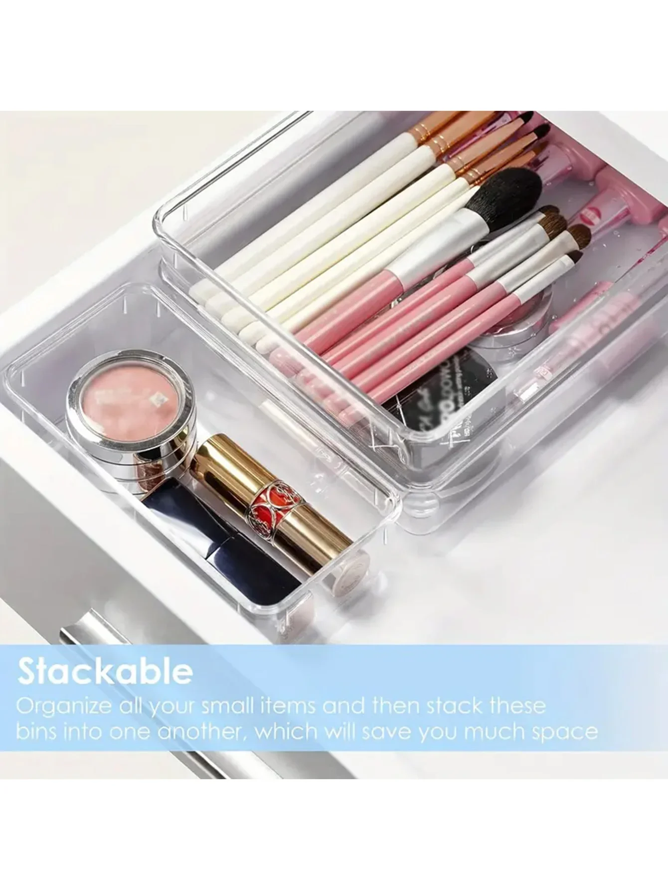 25pcs Drawer Storage Box Kit, Multifunctional Clear Plastic Drawer Organizer Set, Drawer Divider Organizers And Storage Box