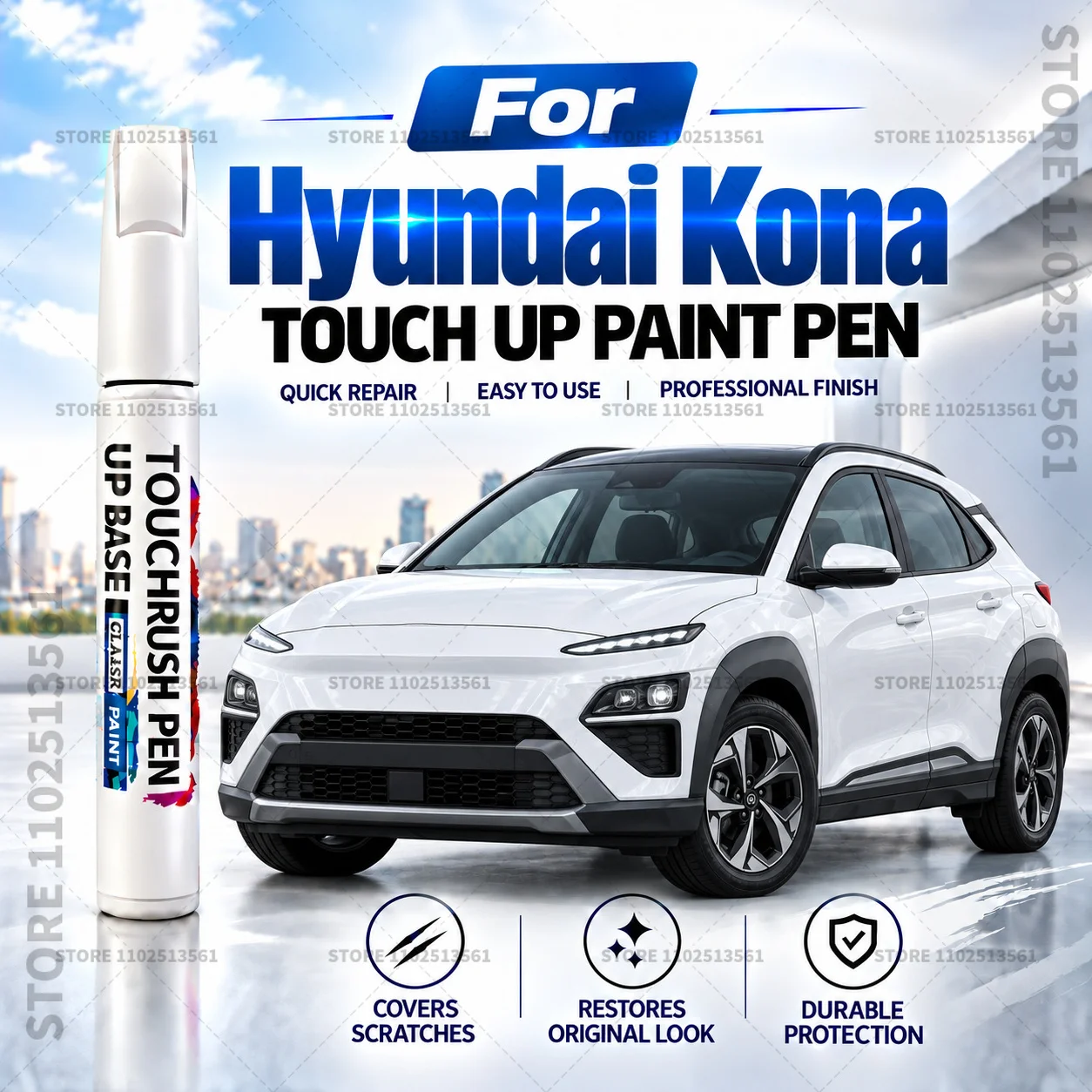 Auto Touch Up Paint Pen for Car Body Scratch Repair and Small Paint Chip Touch Ups For Hyundai Kona 2017-2025 Black White Blue