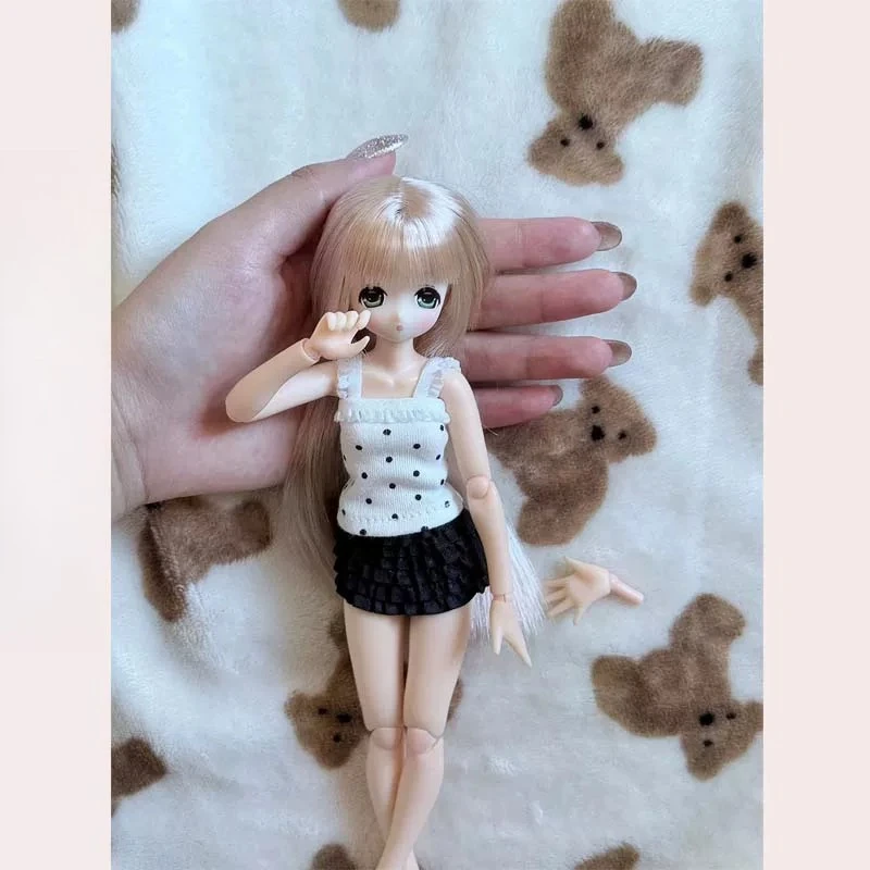 Cute Japanese Short Skirt Polka Dot Suspender Clothes Model for Action Figures Azone Ob24/22 Body Scene Decor Accessories
