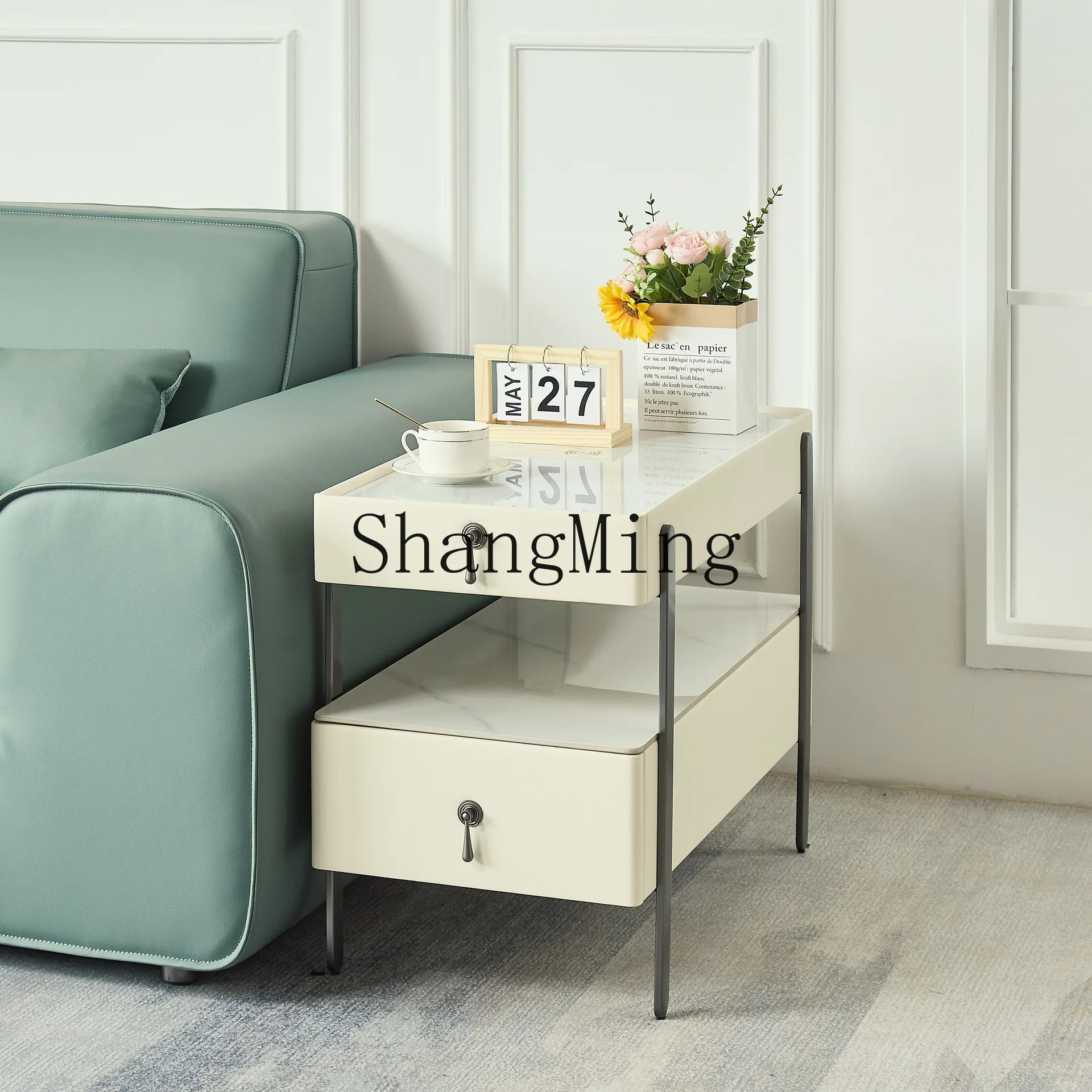 

CL Minimalist Sofa Side Cabinet Light Luxury Living Room Side Table Modern Simple Movable Corner Table Rock Board Storage