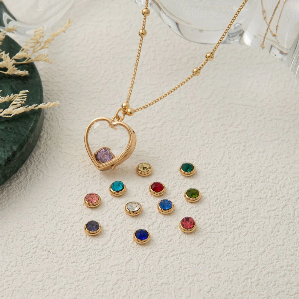 Heart-Shape Glass Box DIY Necklace Birthday Month Stone Light Luxury Versatile Fashion Pendant Jewelry Accessories