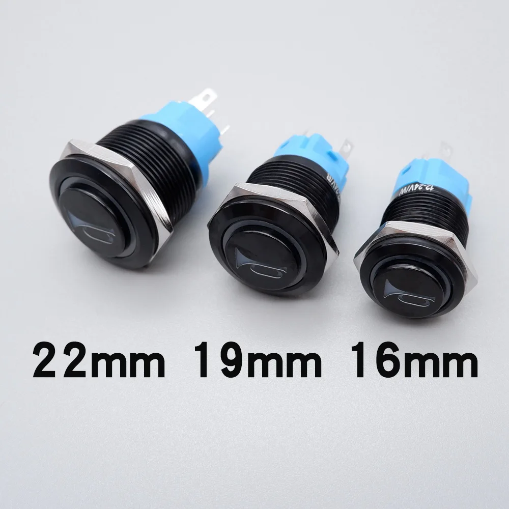 16/19/22mm Custom Black Metal Push Button Switch Led Light  Momentary Latching High Head Switches 5V 12V 24V Motorcycle Switch