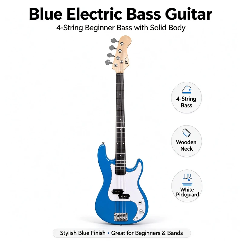 Electric bass four-string bass, plane wood panel, professional rock instrument 4-string bass
