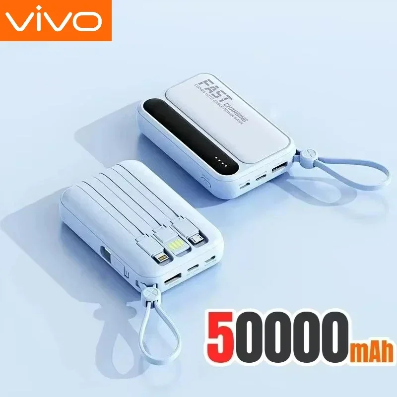 VIVO 500000mAh Powerbank Ingebouwde 4-aderige kabel Grote capaciteit Supersnel opladen Draagbare externe batterij voor alle telefoons 2026 NIEUW