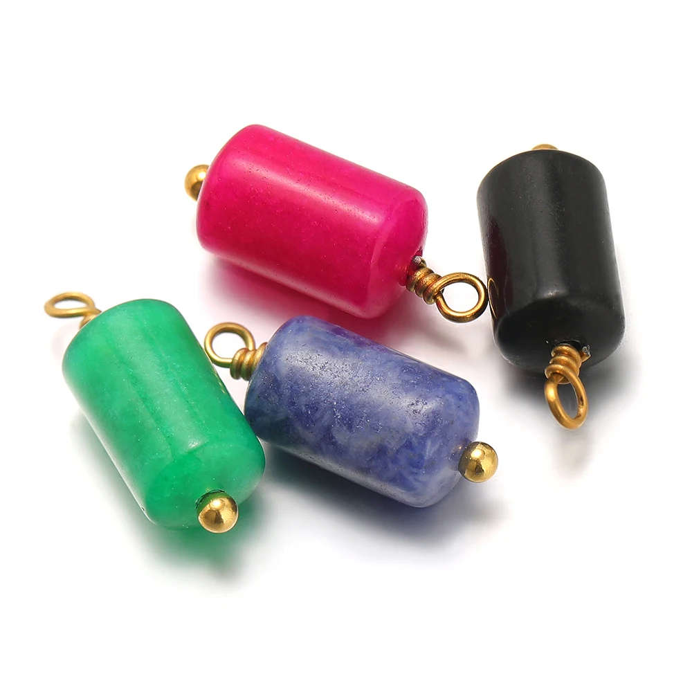 10pcs Stainless Steel Natural Stone Charms Cylinder Pendants Bulk for DIY Necklaces Bracelets Material Earrings Jewelry Making image 5