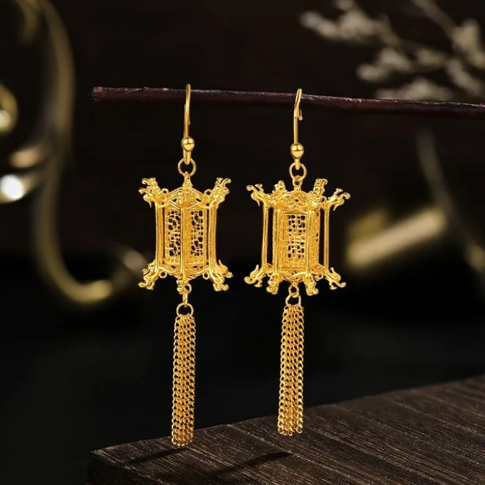 Ancient French Tide Earrings Retro Exquisite Palace Lantern Earrings Tassel High Sense Earrings Female