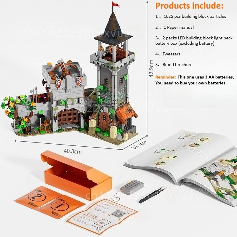 Medieval Series Building Blocks Small Street View Collage Model of Watchtower Toy Collection Desktop Decoration Festival Gift