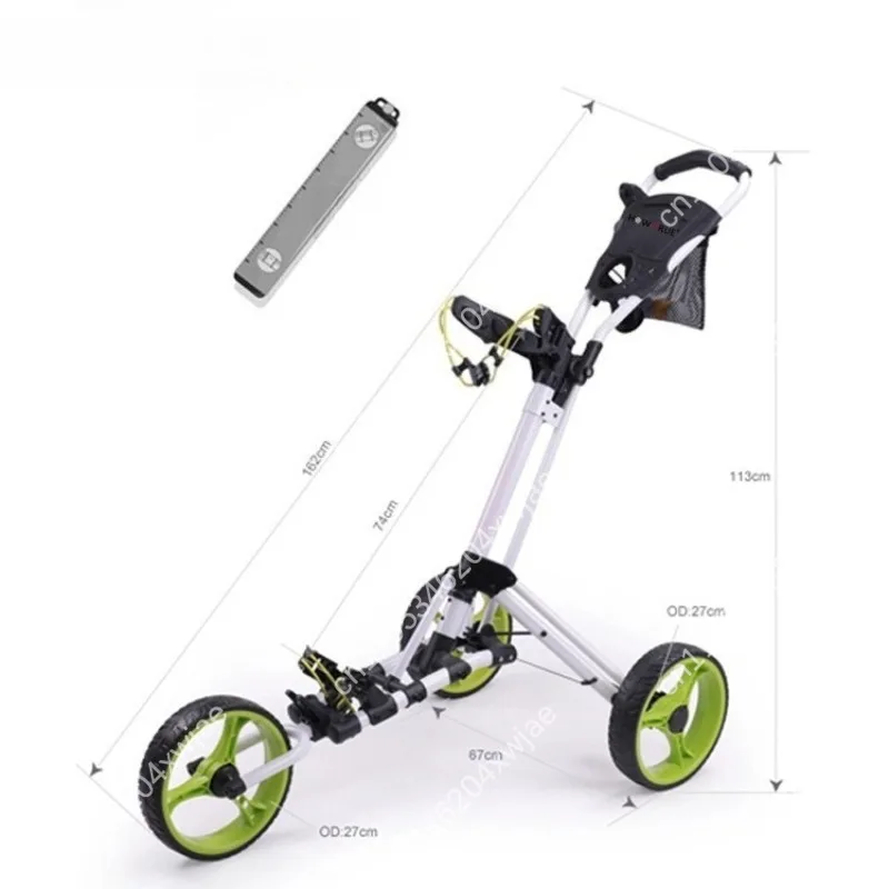 Folding 3 Wheel Golf Push Cart Lightweight Aluminum Frame Hand Pull Trolley For Golf Bag Transport