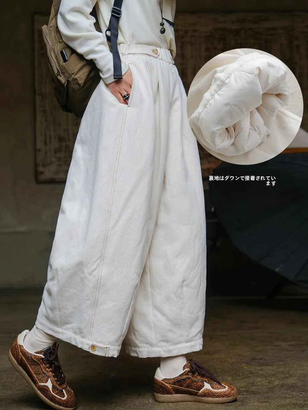 

Warm Du down Trousers High Waist Straight Leg Long Pants Thiened Winter Outerwear Non-Removable Inner