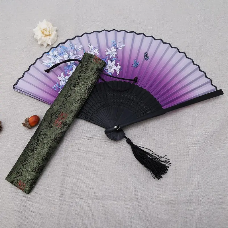 L9BE Chinese Calligraphy Style Decorative Folding Hand Fan Bag Dustproof Holder Protector Pouch Case Cover Gifts