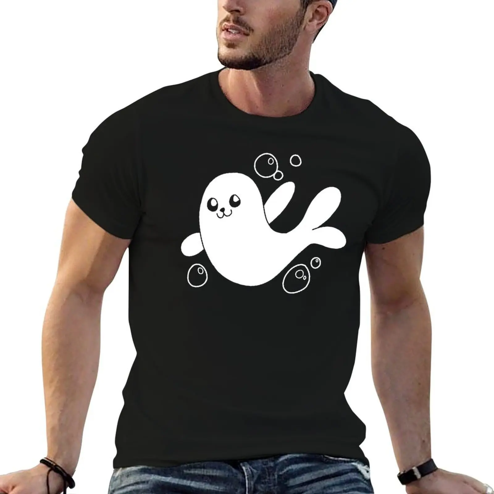 Friendly Seal Says Hi T-Shirt topping kawaii clothes t shirts for men graphic