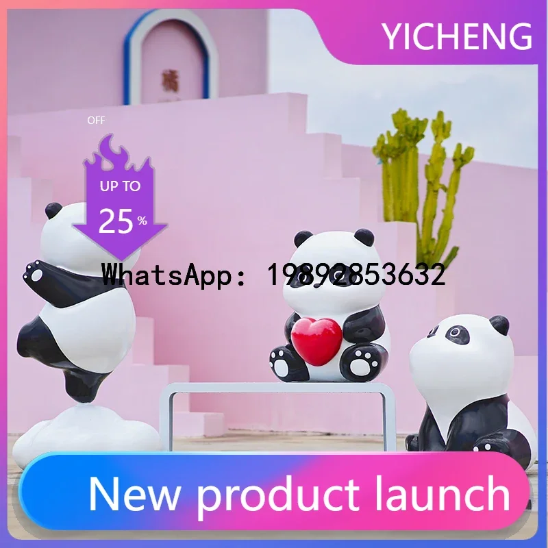 C1 Outdoor Fiberglass Cartoon Panda Sculpture Kindergarten Forest Landscape Small Animal Ornament