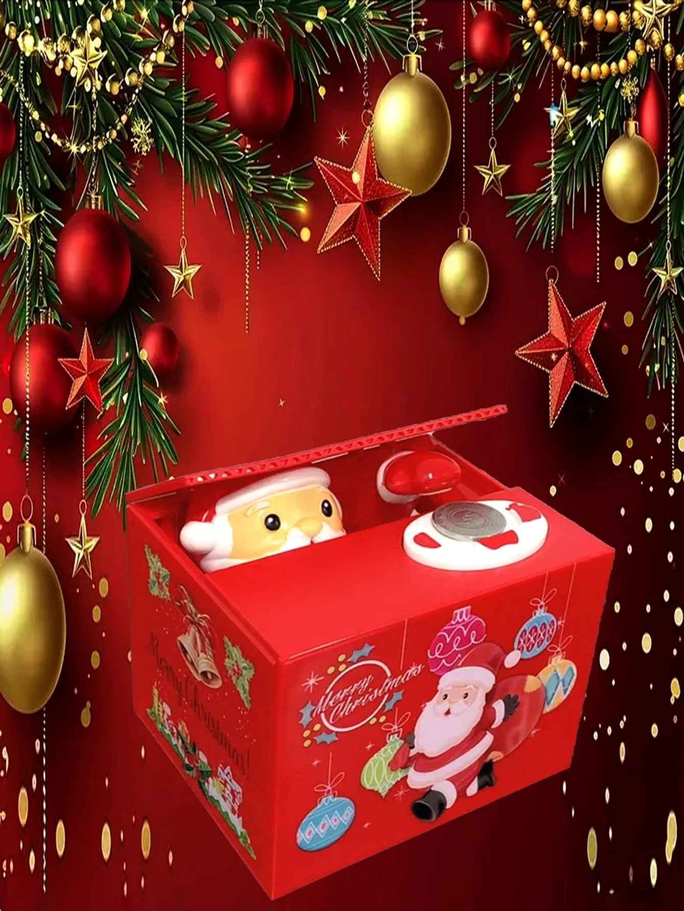 Salvadanaio per risparmio di Natale, scherzo musicale Babbo Natale Ruba denaro Moneta Salvadanaio Barattolo per riporre monete Regali per le vacanze di Natale non inclusi