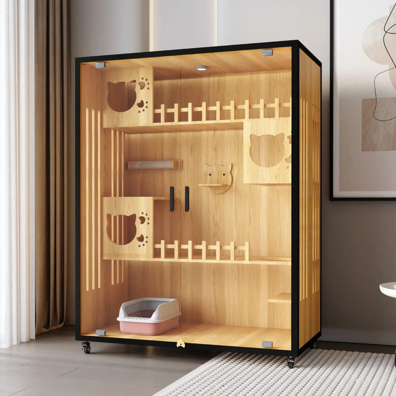 Household wooden cat villa pet cabinet oversized free space luxury cat cage