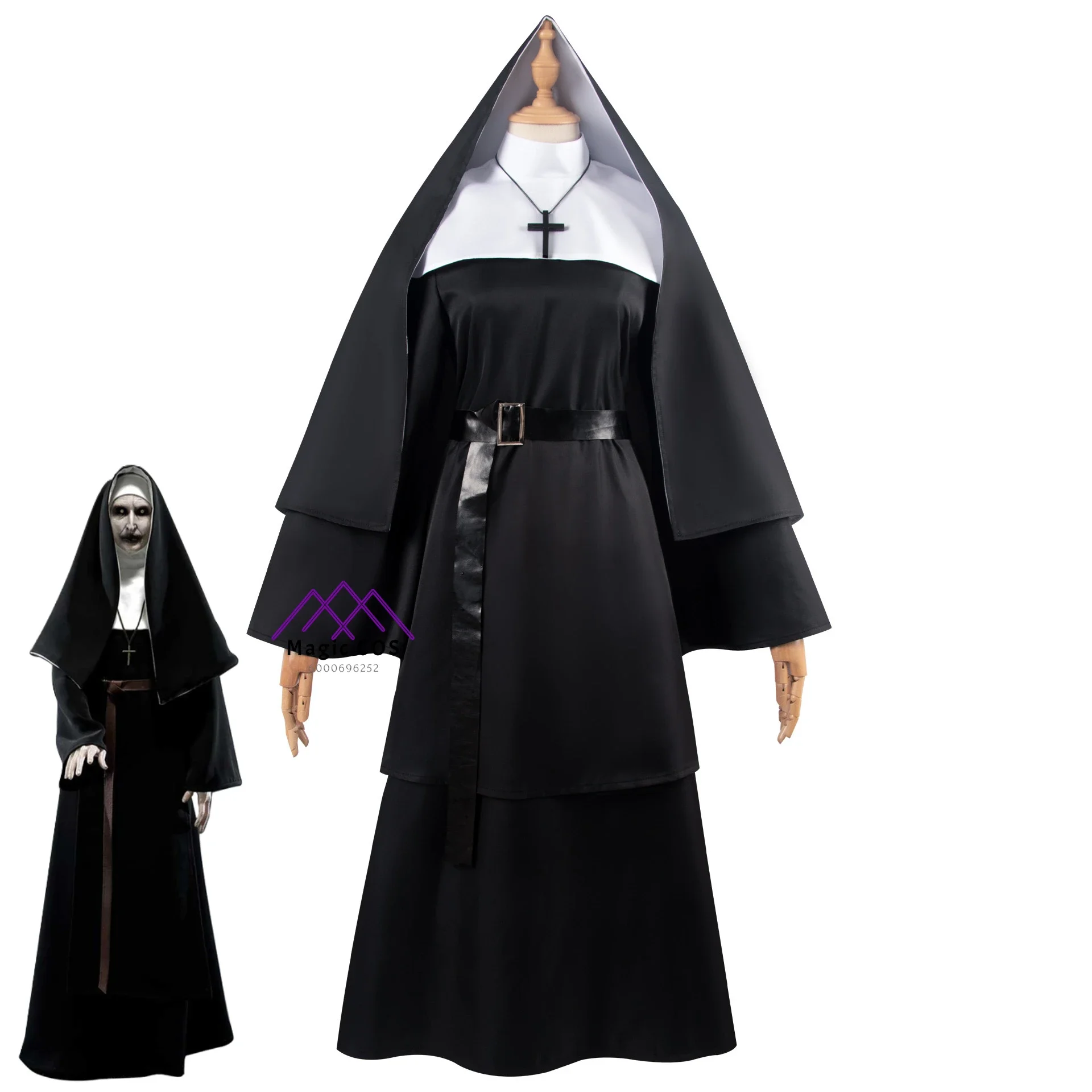 

Popular Movie The Nun Cosplay Costume for Women High Quality Black Habit Dress Outfit Halloween Costume Love Live Clothes