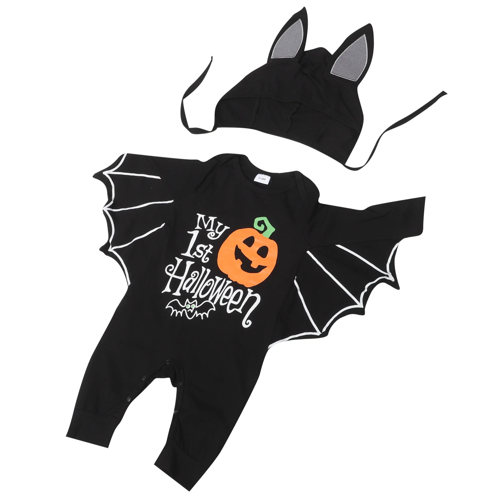 

1 set Bat Sleeve Infant Romper Halloween Baby Girl Costume Breathable Durable Jumpsuit Outfit For Toddler With Hat