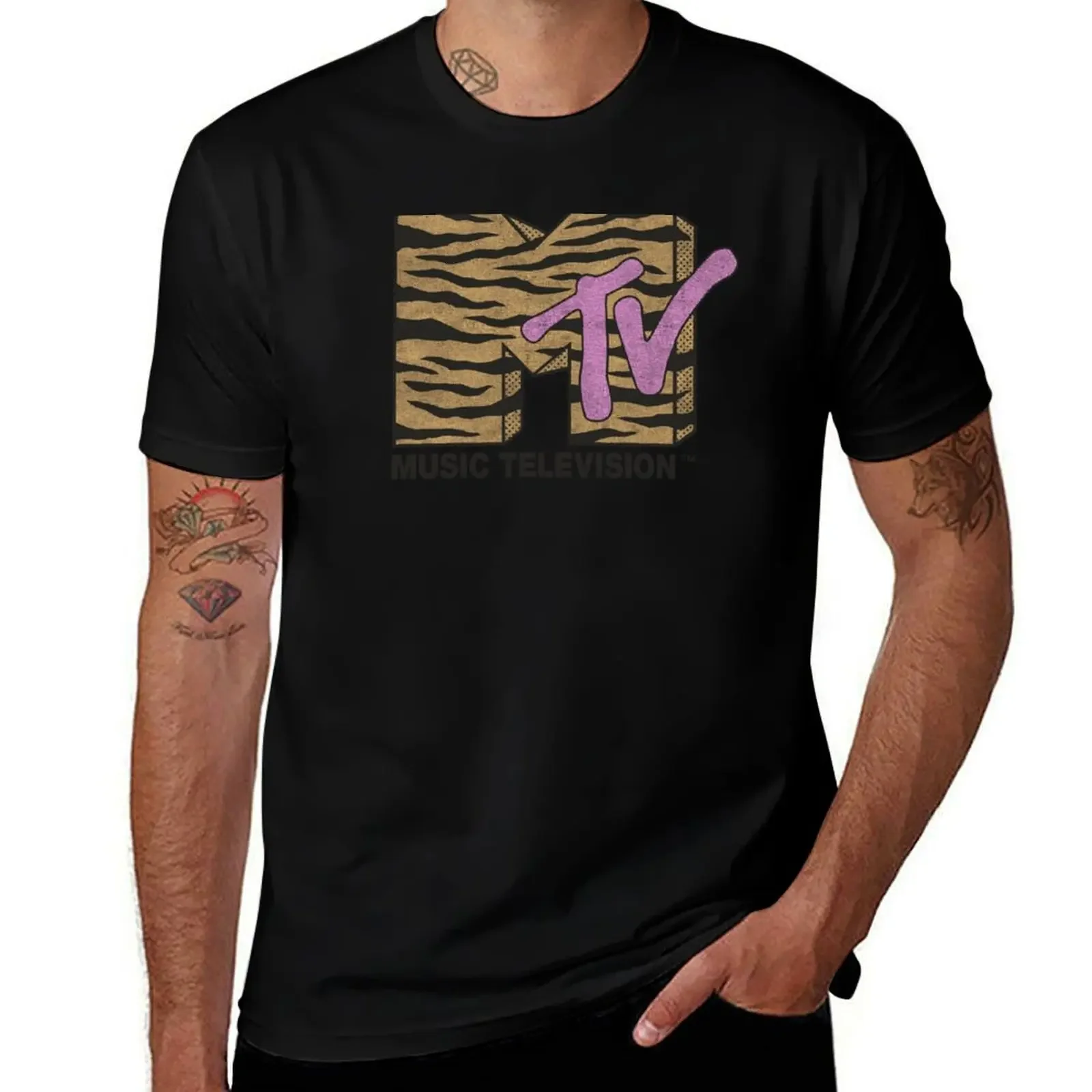 

MTV Vintage Tiger Print Logo T-Shirt summer shirt graphic t shirts customizeds men workout shirt