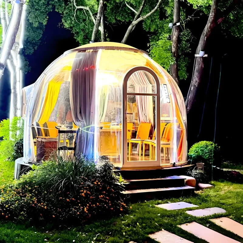 Transparent PC Starry Sky Dome Tent Fire Retardant Modular Camping Pod Outdoor Restaurant Glamping House