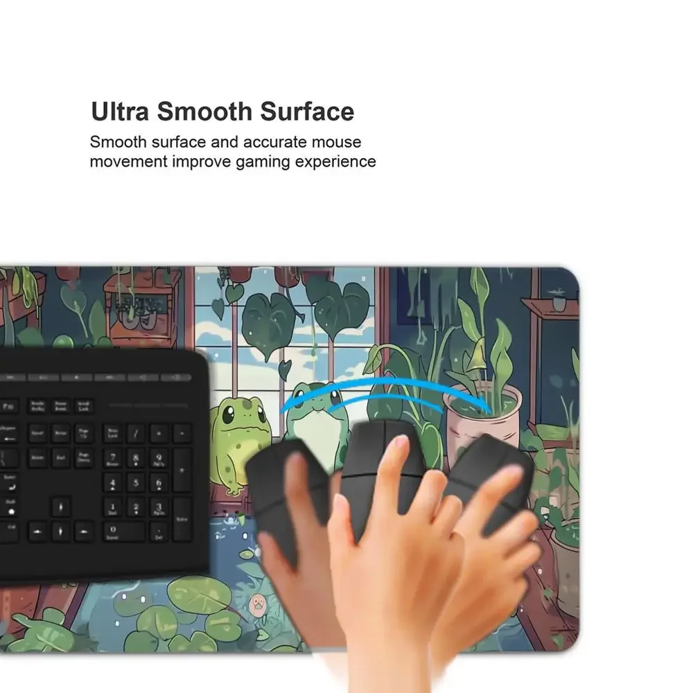 Kawaii الضفادع حصيرة مكتبية كبيرة لوحة ماوس للألعاب Xxl لطيف ماوس الوسادة أنيمي الجمالية Cozi Lofi النبات الطبيعة الخضراء الموسعة Deskmat #3