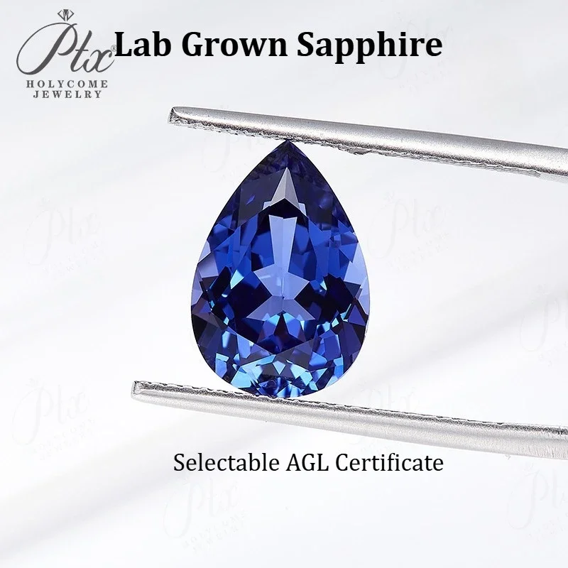 Lab Grown Sapphire Pear Shape Brilliant Cut Selectable AGL Certificate Hot Sale Beads Advanced Jewelry Making Materials No Fade