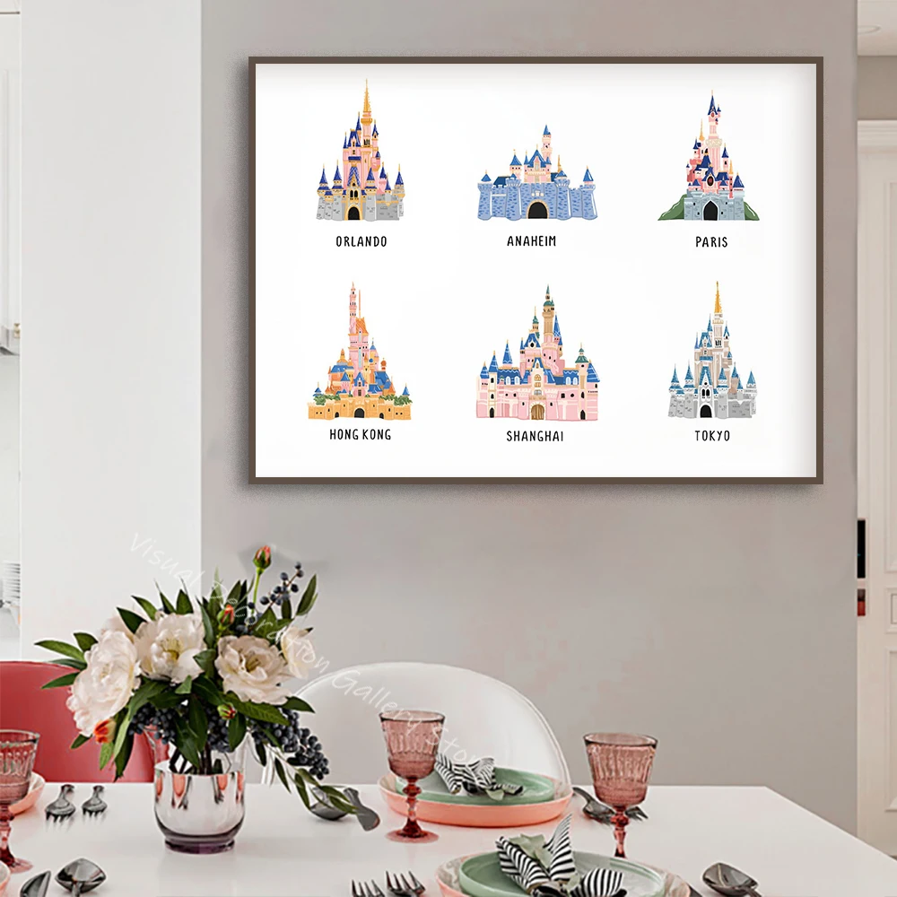

Disney Castle Cartoon Poster Wall Art Printmaking Painting Bedroom Living Room and Home Decor Painting Prints Cute Children Gift