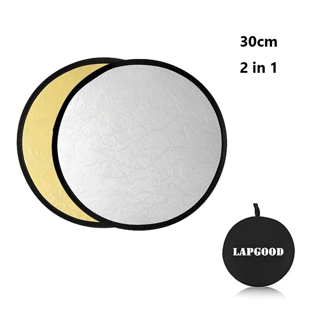 

30cm 2in1 Round Reflector Handheld Multi-folding Portable Light Plate Suitable Gold Silver For Live Photography Studio