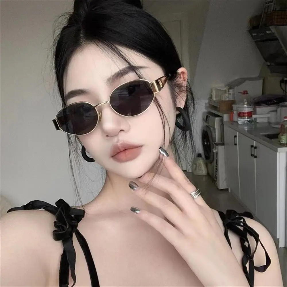 

Vintage Metal Frame Oval Sunglasses UV400 Protection Punk Y2k Sun Glasses Black Shades for Women & Men