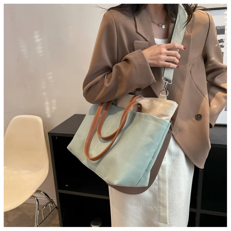 Bolsa Crossbody de grande capacidade para mulheres, cor de contraste, ombro diário, sacola viajante, lona, bolsas, inverno, nova