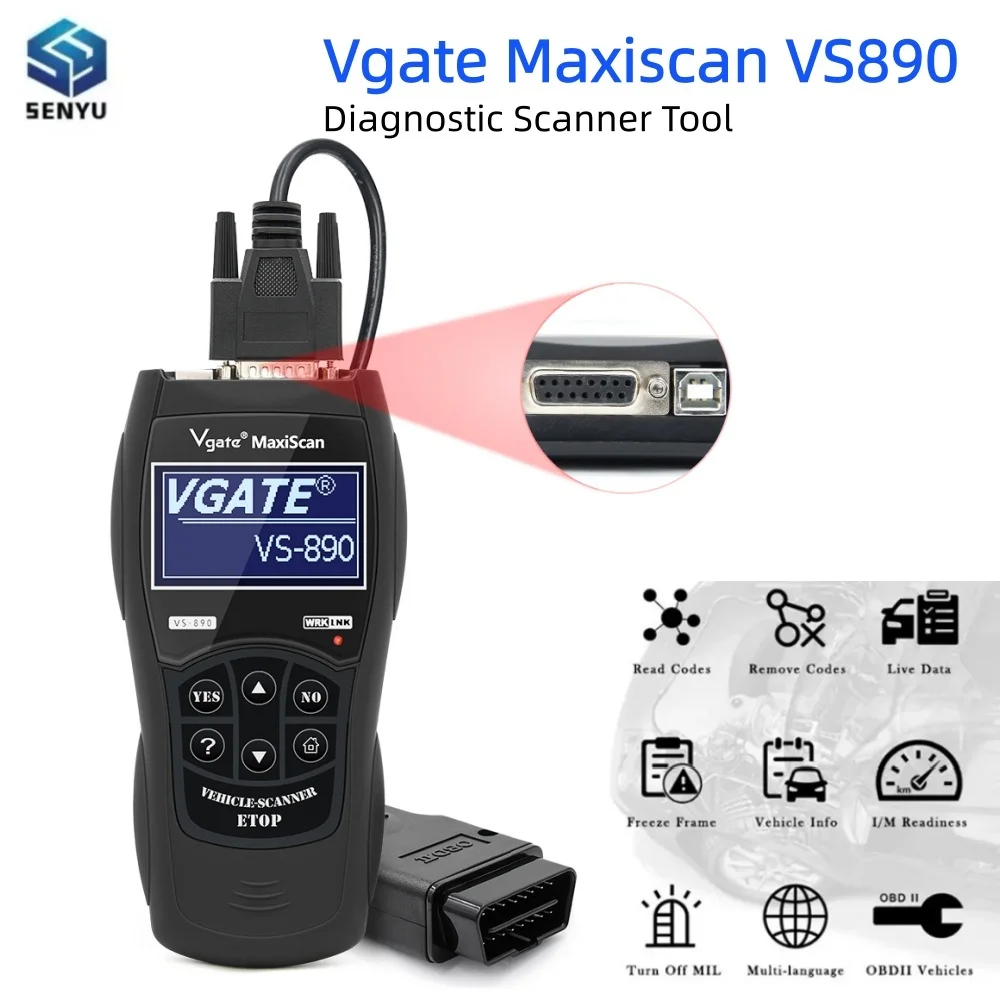 Vgate Original MaxiScan VS890 Auto OBD2 Scanner EPB Oil SAS ETS TMPS Reset Diagnostic Tool Engine Tester Code Reader VS-890