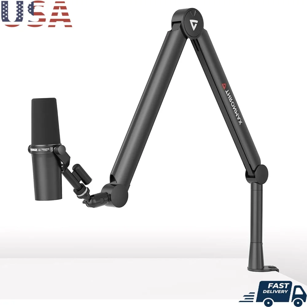 

Professional Adjustable Boom Arm Mic Stand Streaming Broadcasting Recording Desk 1/4 3/8 to 5/8 Universal Compatible