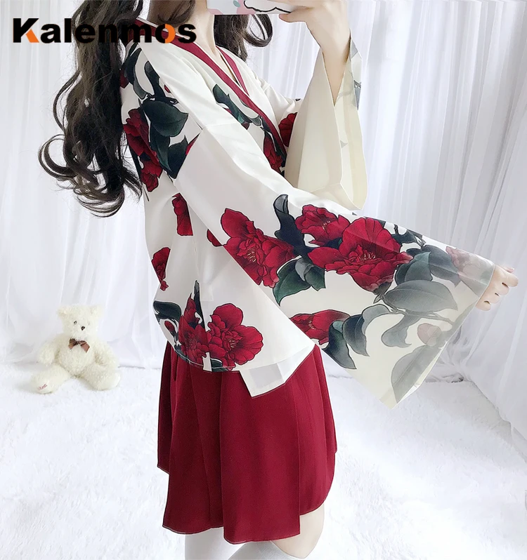 Chinês antigo hanfu vestidos para as mulheres quimono floral impressão vermelho azul branco preto superior saias lolita cosplay trajes ternos completos