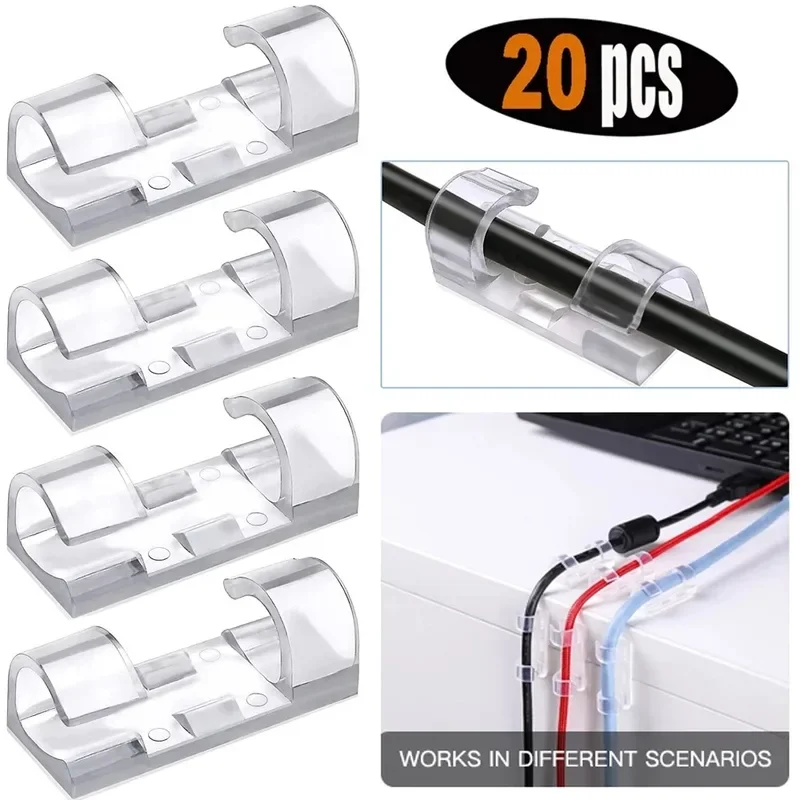 16-60Pcs Cable Organizer Clips Management Desktop Workstation ABS Wire Manager Cord Holder Charging Data Line Bobbin Winder