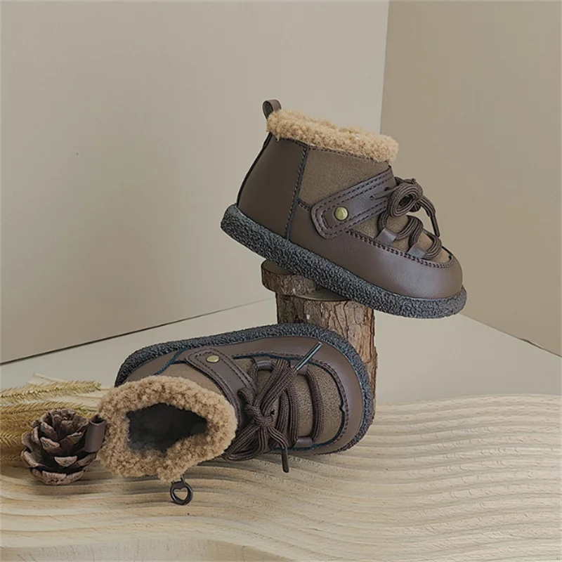 Bottes de neige en cuir à semelle souple pour bébé, bottes chaudes en peluche pour garçons, tout-petits, filles, enfants, mode, hiver, nouveau, EU 16-25, 2024