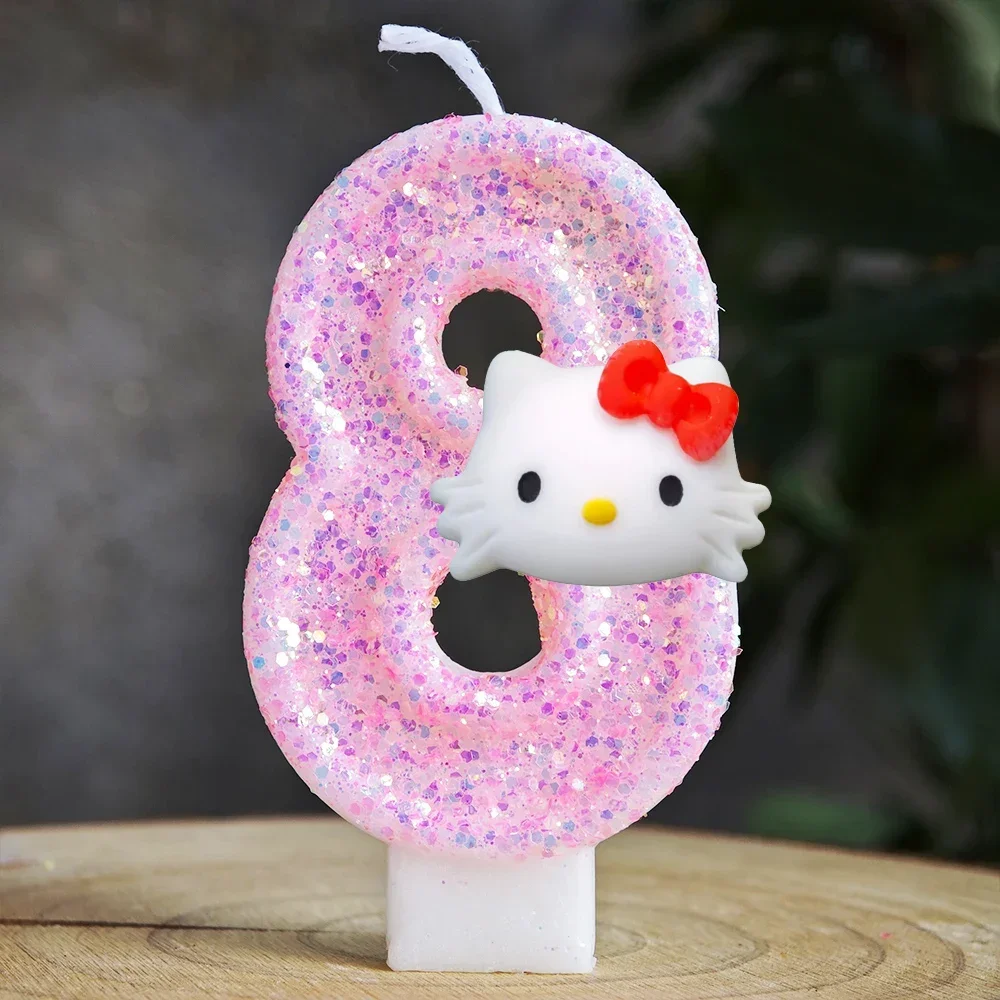 Niedliche Hello Kitty Glitzernde Farbverlauf-Zahlenkerze Kuchendekoration Süßes Thema Kindergeburtstags-Party-Zubehör Mädchen-Baby-Shower-Dekorationen – Detail 22