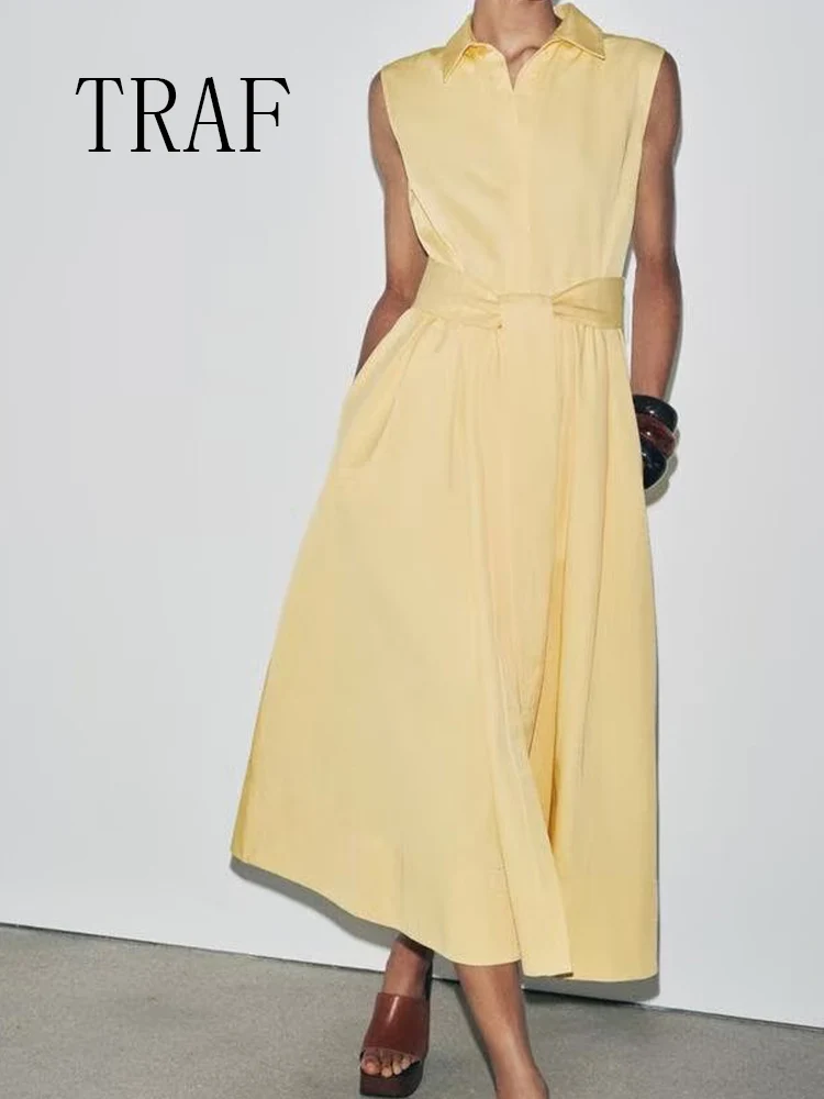 ONKOGENE Europäischen und Amerikanischen stil sommer neue mode ärmellose taille mit gürtel kleid mode hemd rock frauen kleidung