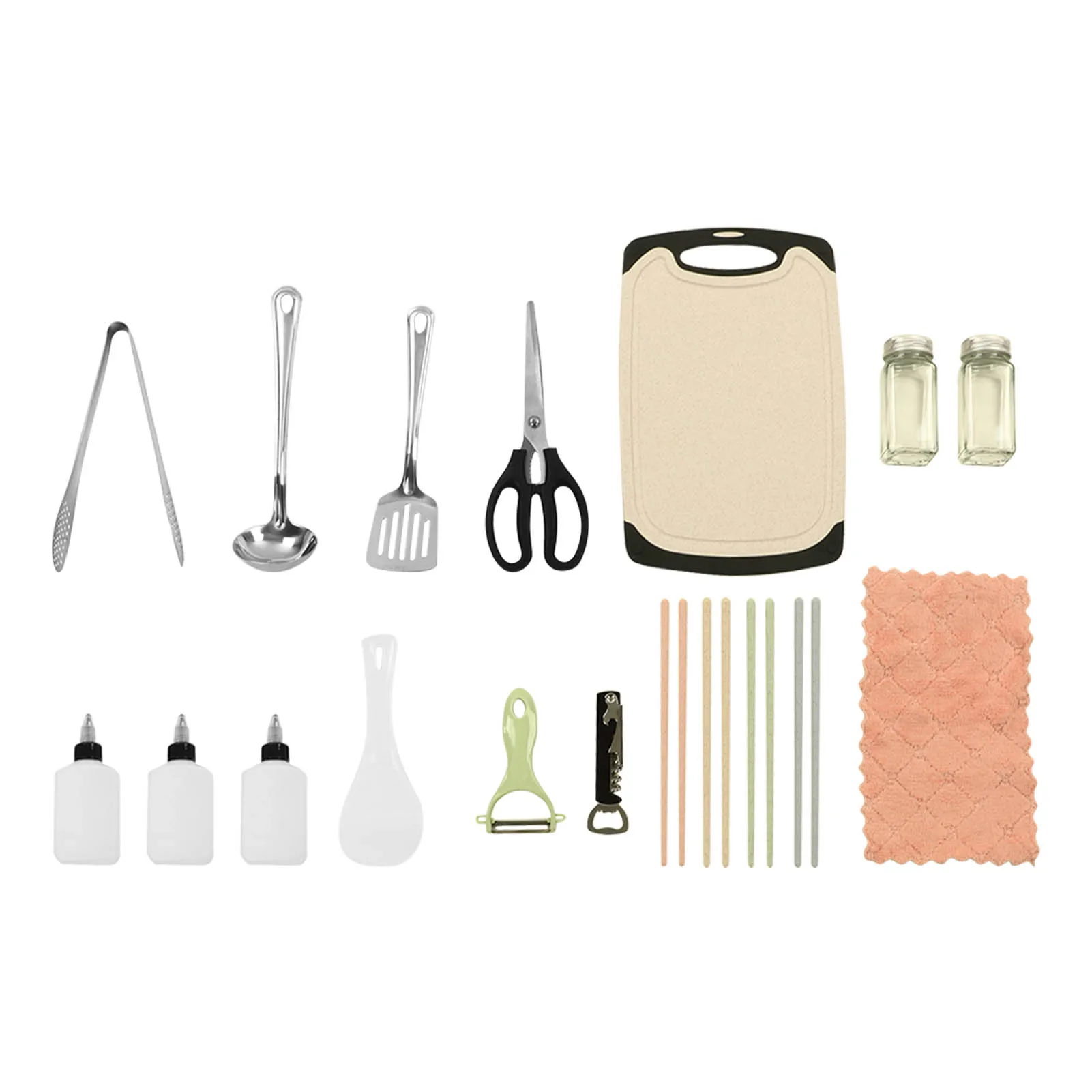 مجموعة أدوات المطبخ للتخييم، مجموعة أدوات الطبخ للسفر 420 من الفولاذ المقاوم للصدأ مقاومة لتسرب الماء، مريحة للنزهات